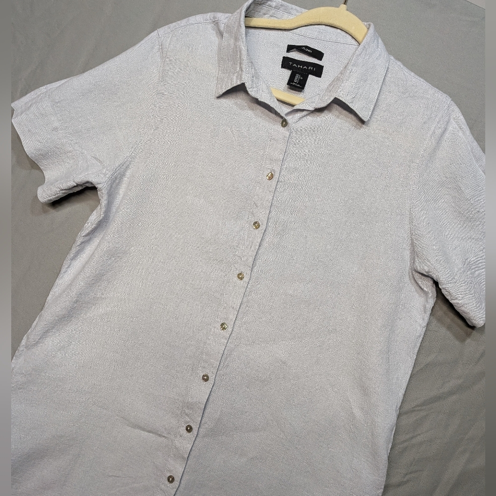 Tahari 100% Linen, Faint Blue, Button Up Shirt Dress Size Large